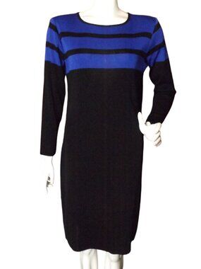EXCLUSIVELY MISOOK Dress, S, Black/Blue Top, Long sleeves, Acrylic, Knee length